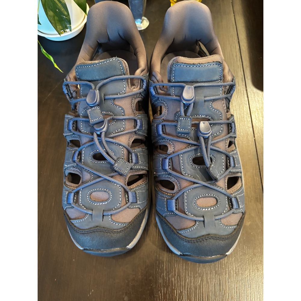 OrthoFeet Clearwater Mens Navy Blue Leather Athletic Sandals Shoes 8 4E X-Wide